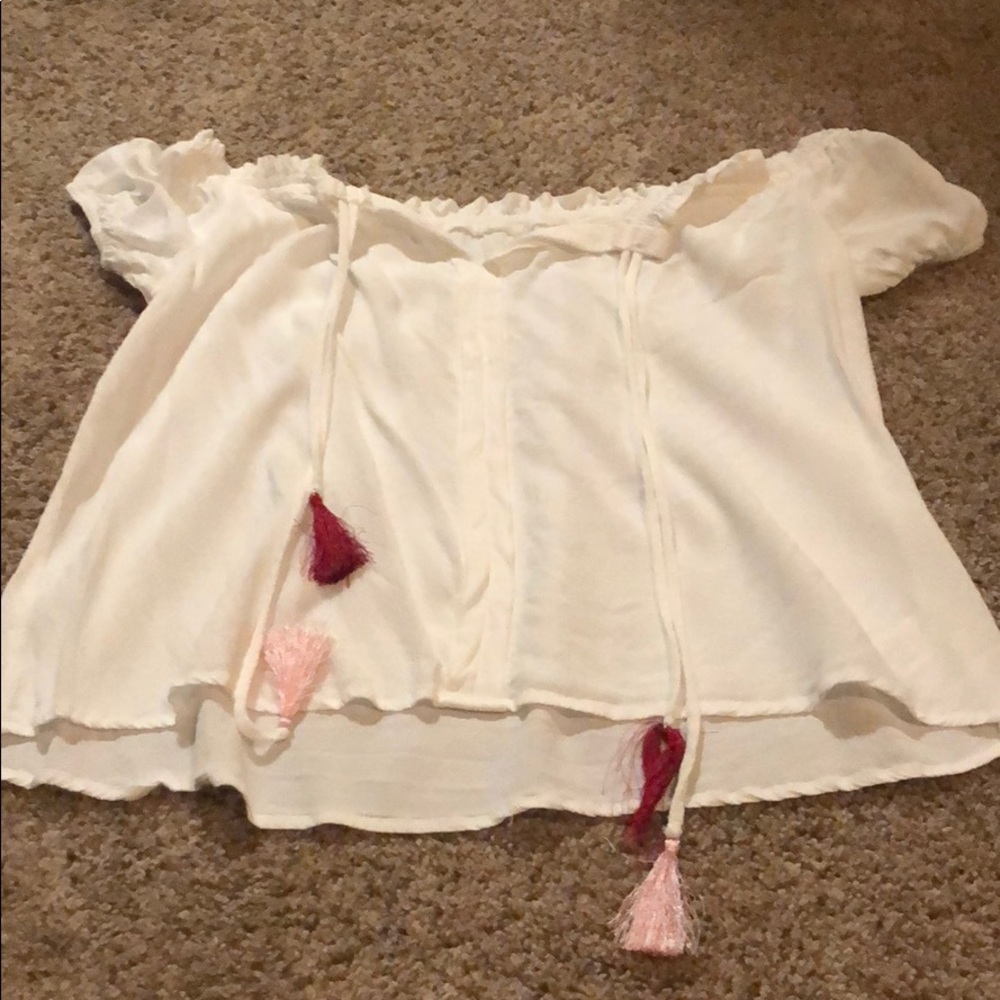Off the shoulder white shirt!